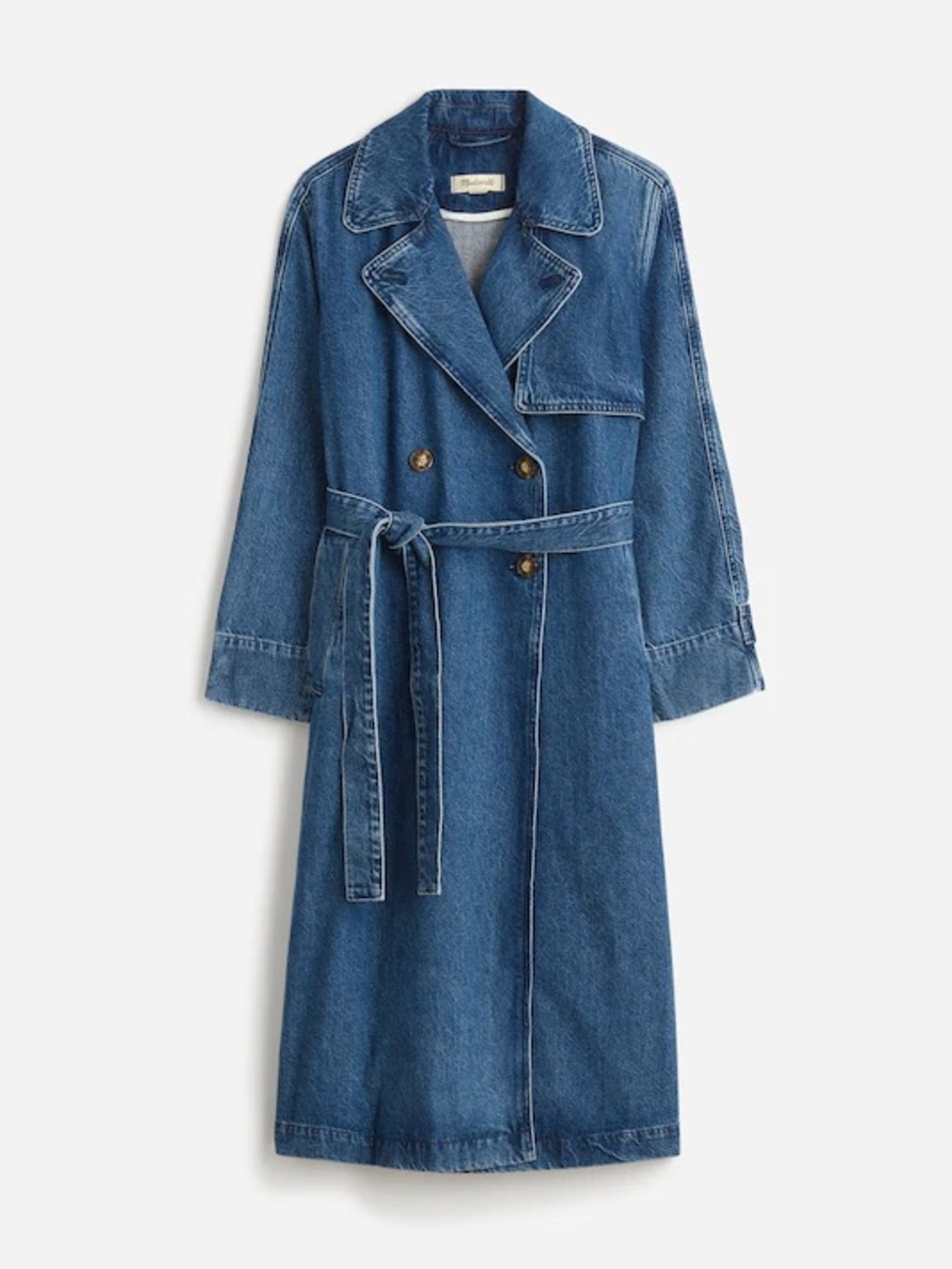 Denim Double-Breasted Crop Trench Coat in Ravenwood Wash - EUC